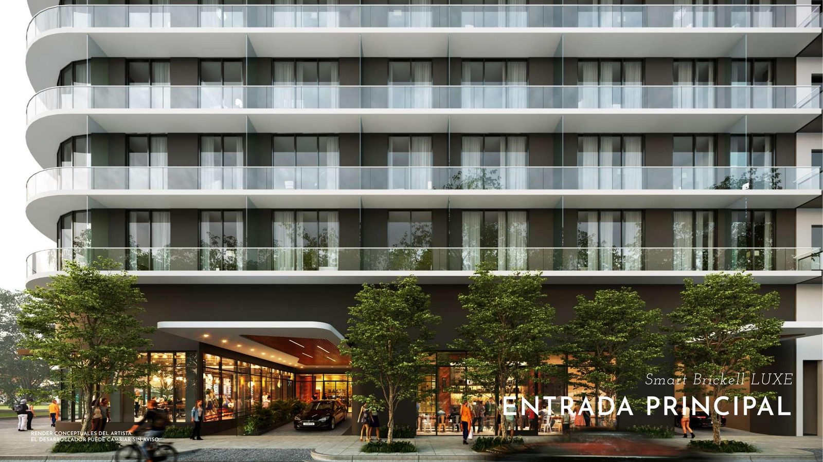 Entrada principal de Smart Brickell LUXE con espacio comercial